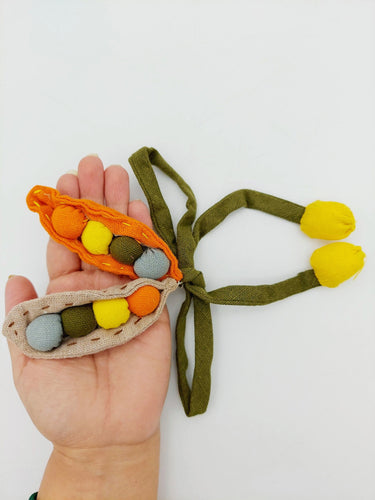Hand Embroidered Peas in a Pod Applique, Peach Embroidery, Seed Pod Applique